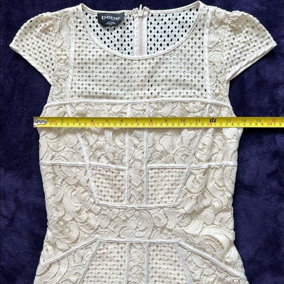 Bebe Beige Cap Sleeves Semi Sheer Crochet Top XS - Picture 9 of 10
